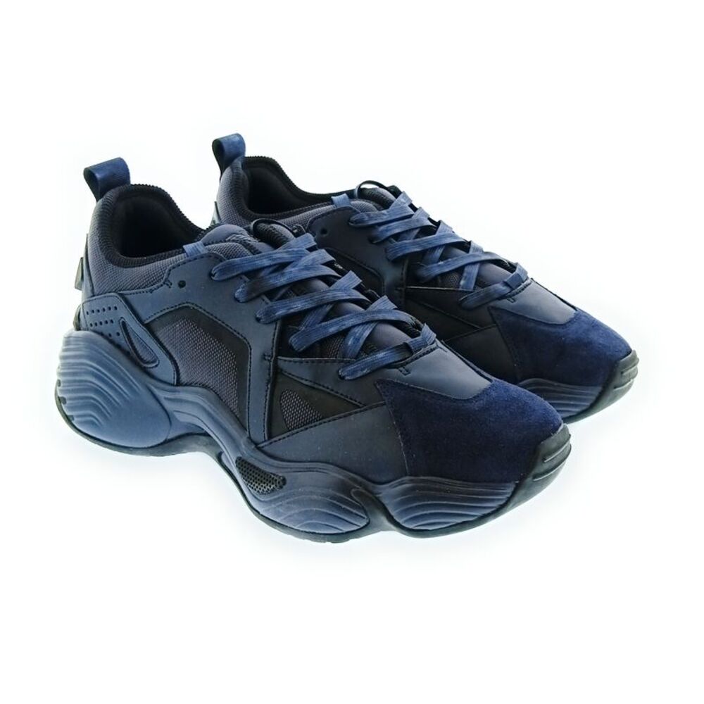 Emporio Armani Men's Blue Green Mixed-Material Chunky Sneakers